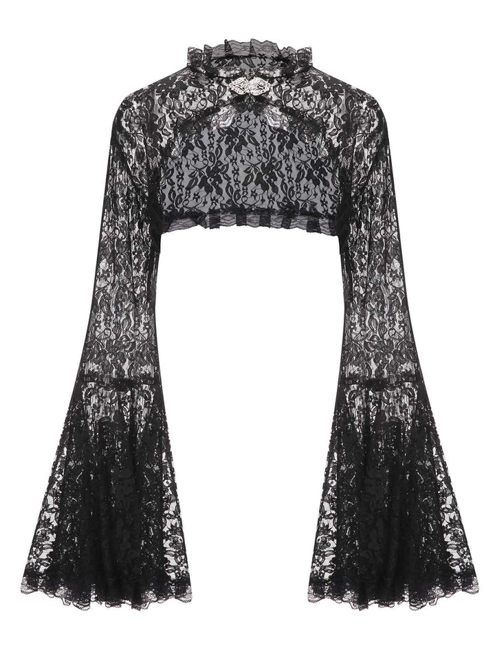 Black 1970s Flare Sleeved Lace Sheer Cape, vintage fashion, retro style - perfect for women who love vintage and retro fashion