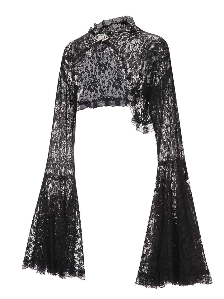 Black 1970s Flare Sleeved Lace Sheer Cape, vintage fashion, retro style - perfect for women who love vintage and retro fashion