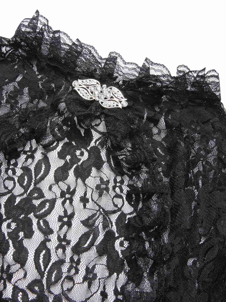 Black 1970s Flare Sleeved Lace Sheer Cape, vintage fashion, retro style - perfect for women who love vintage and retro fashion