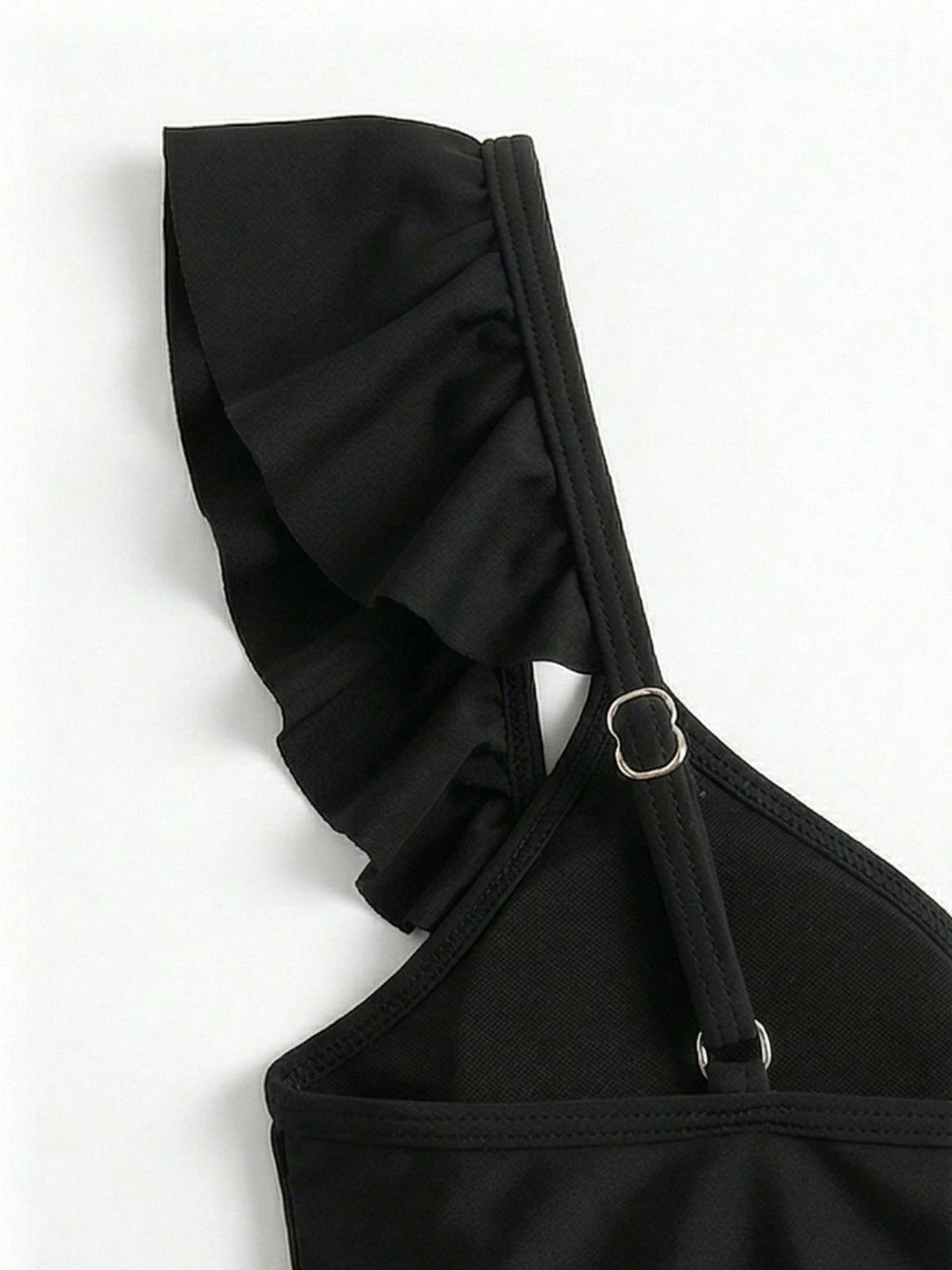 Black 1970s Gothic Ruffle Tankini Set - vintage fashion, retro style, classic black