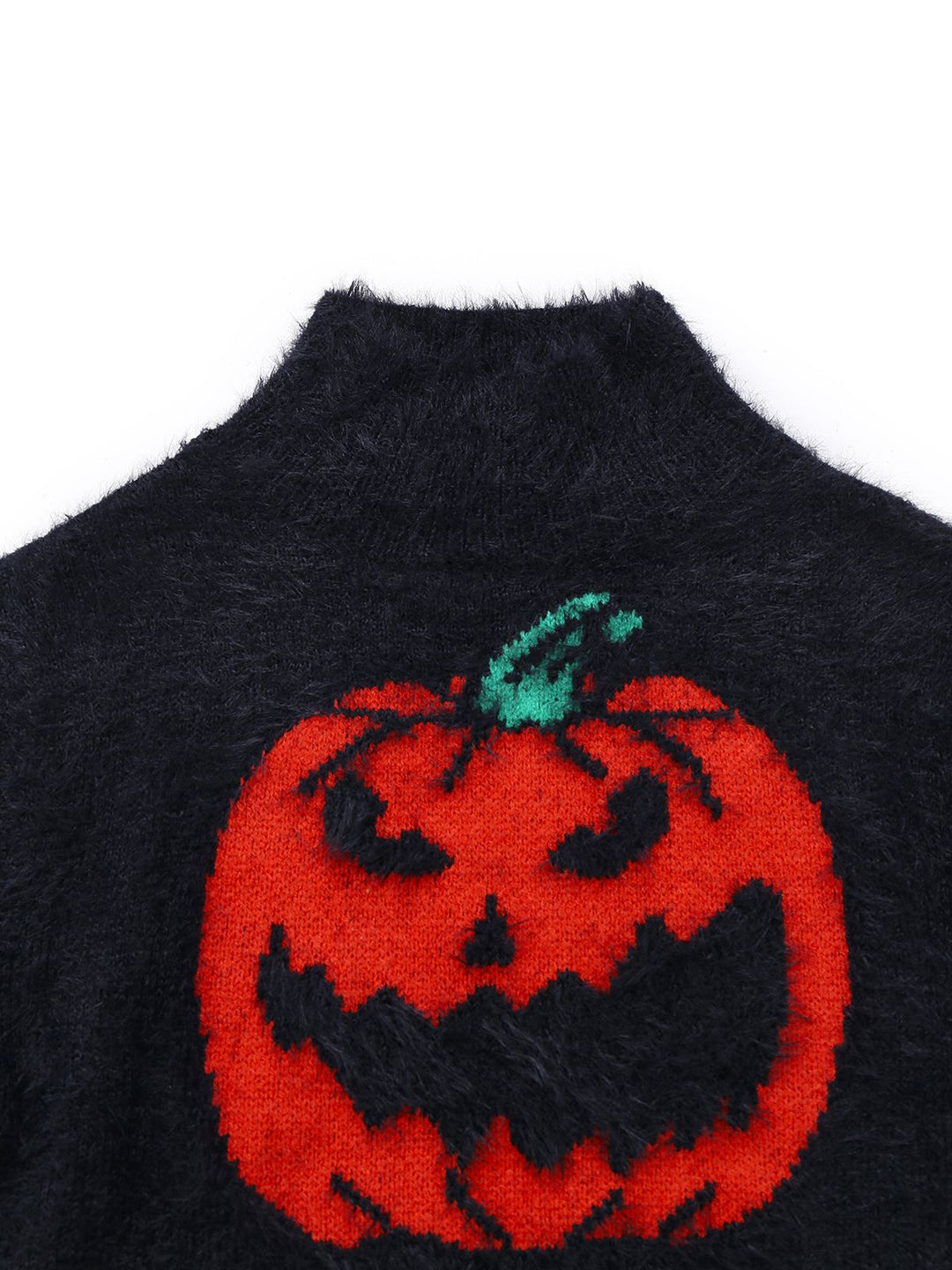 Black 1970s Halloween Pumpkin Faux Mink Sweater - vintage fashion, retro style, classic black