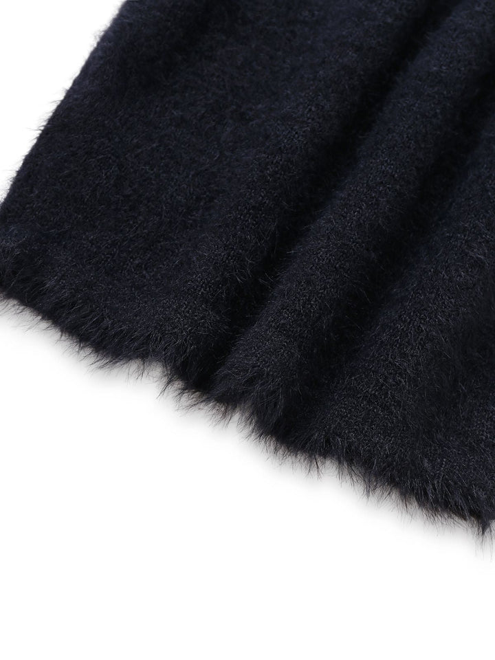 Black 1970s Halloween Pumpkin Faux Mink Sweater - vintage fashion, retro style, classic black