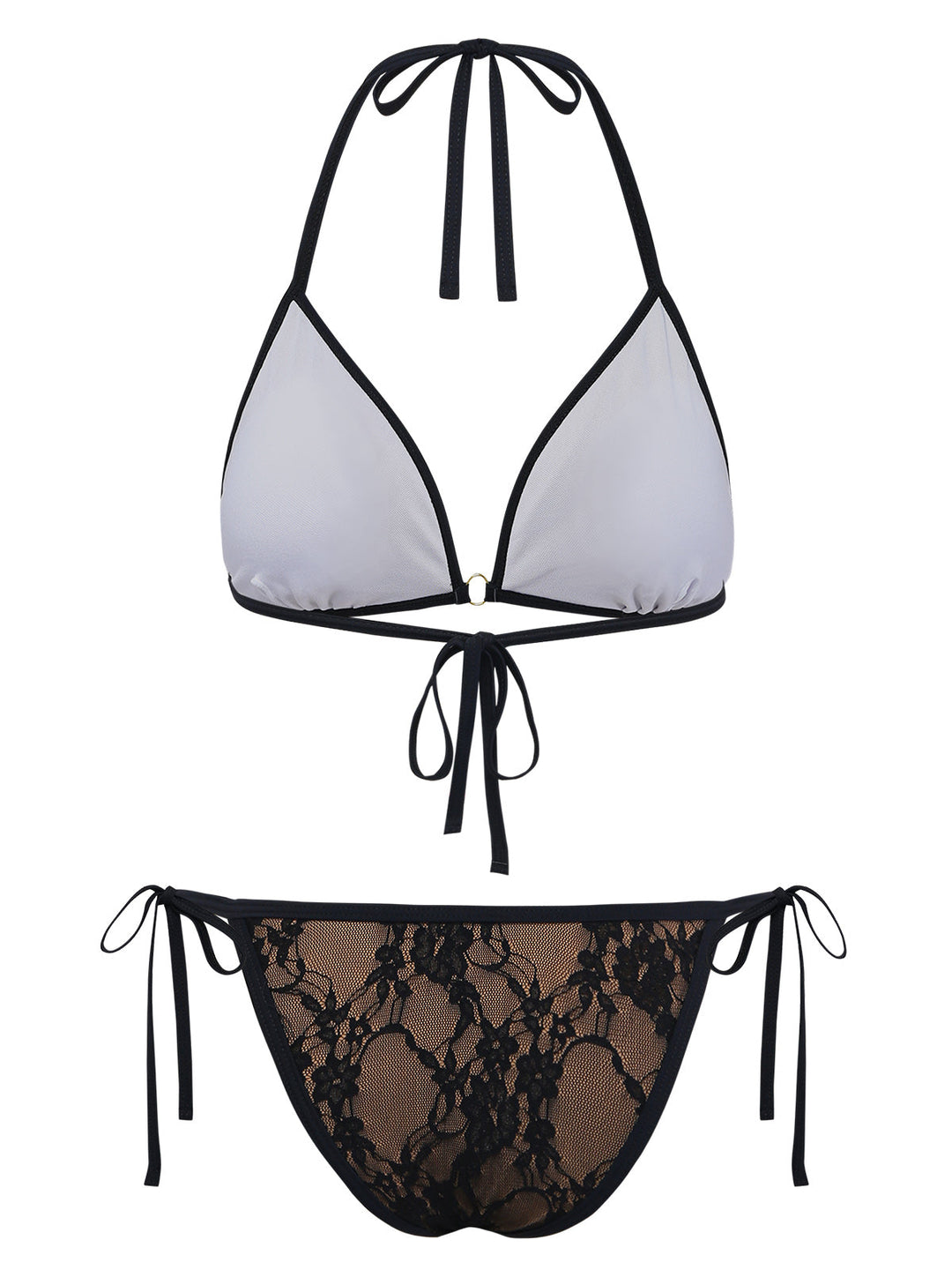 Black 1970s Halter Floral Lace Bikini Set | vintage swimwear, retro swimsuit, pin-up style - perfect for retro fashion enthusiasts