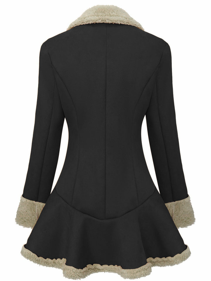 Black 1970s Lapel Flared Hem Suede Jacket - vintage fashion, style, classic black