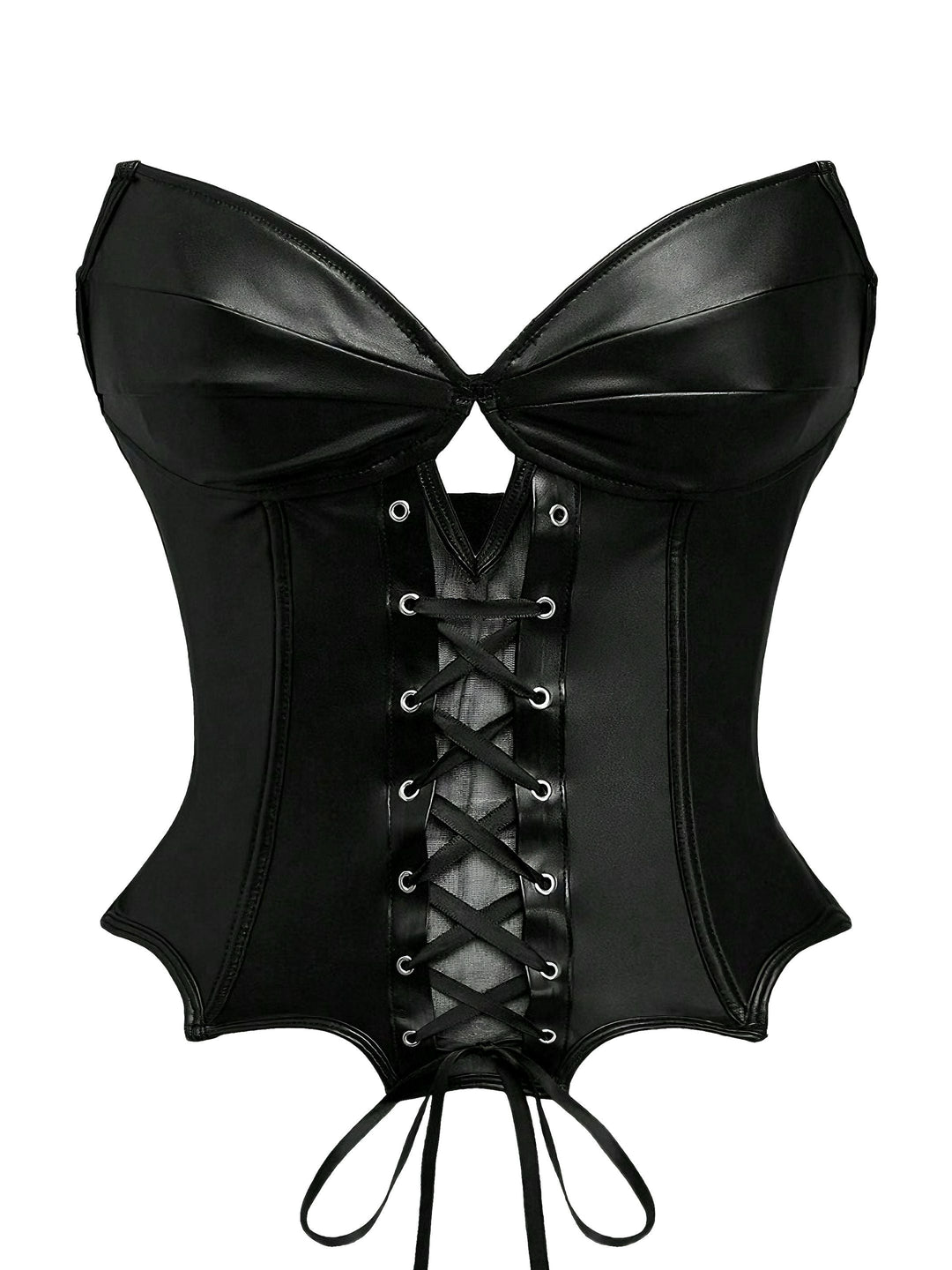 Black 1970s Leather Gothic Bat Wing Corset - vintage fashion, retro style, classic black