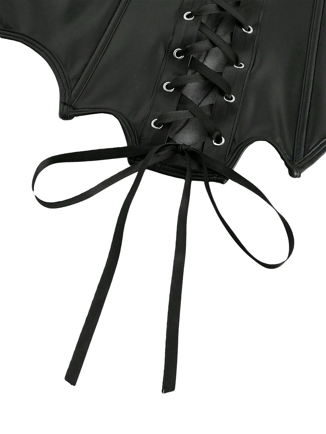 Black 1970s Leather Gothic Bat Wing Corset - vintage fashion, retro style, classic black