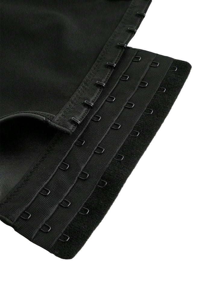 Black 1970s Leather Gothic Bat Wing Corset - vintage fashion, retro style, classic black
