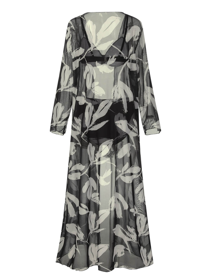 Black 1970s Leaves Strap Bikini &amp; Long Cover-Up, vintage swimsuit, pin-up swimwear - perfect for women who love vintage and retro fashion