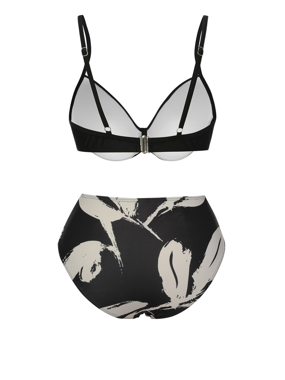 Black 1970s Leaves Strap Bikini &amp; Long Cover-Up, vintage swimsuit, pin-up swimwear - perfect for women who love vintage and retro fashion