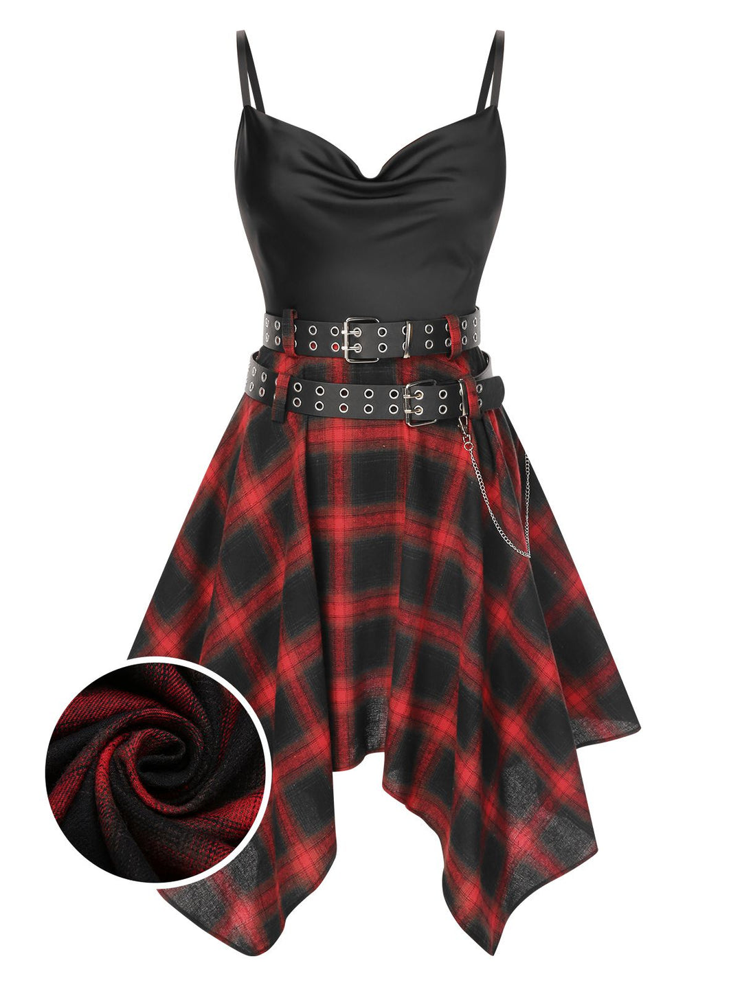 She slips into this Black 1970s Plaid Cowl Neck Dress and suddenly it&