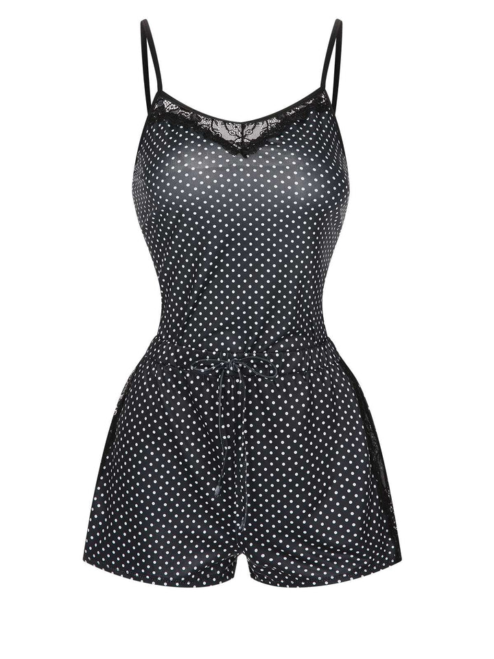 Black Polka Dots Lace Patchwork Pajamas, vintage pajamas, retro nightwear - perfect for women who love vintage and retro fashion