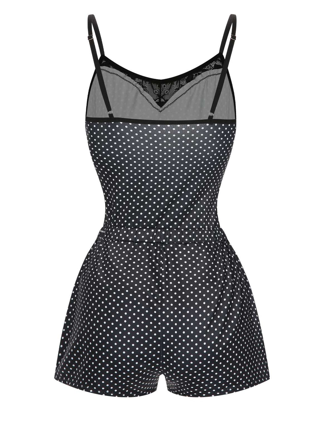 Black Polka Dots Lace Patchwork Pajamas, vintage pajamas, retro nightwear - perfect for women who love vintage and retro fashion