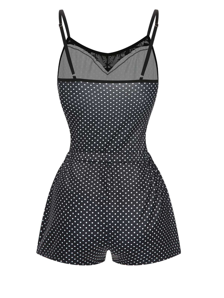 Black Polka Dots Lace Patchwork Pajamas, vintage pajamas, retro nightwear - perfect for women who love vintage and retro fashion