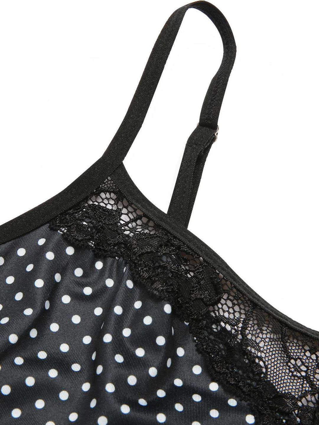 Black Polka Dots Lace Patchwork Pajamas, vintage pajamas, retro nightwear - perfect for women who love vintage and retro fashion