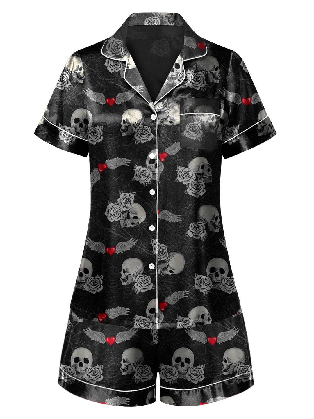 She finds her story in this Black Rose Skull Lapel Pajamas