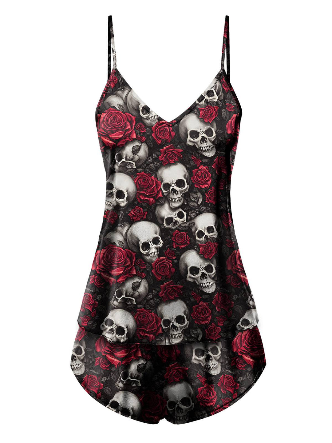 She finds her story in this Black Rose Skull Spaghetti Straps Pajamas