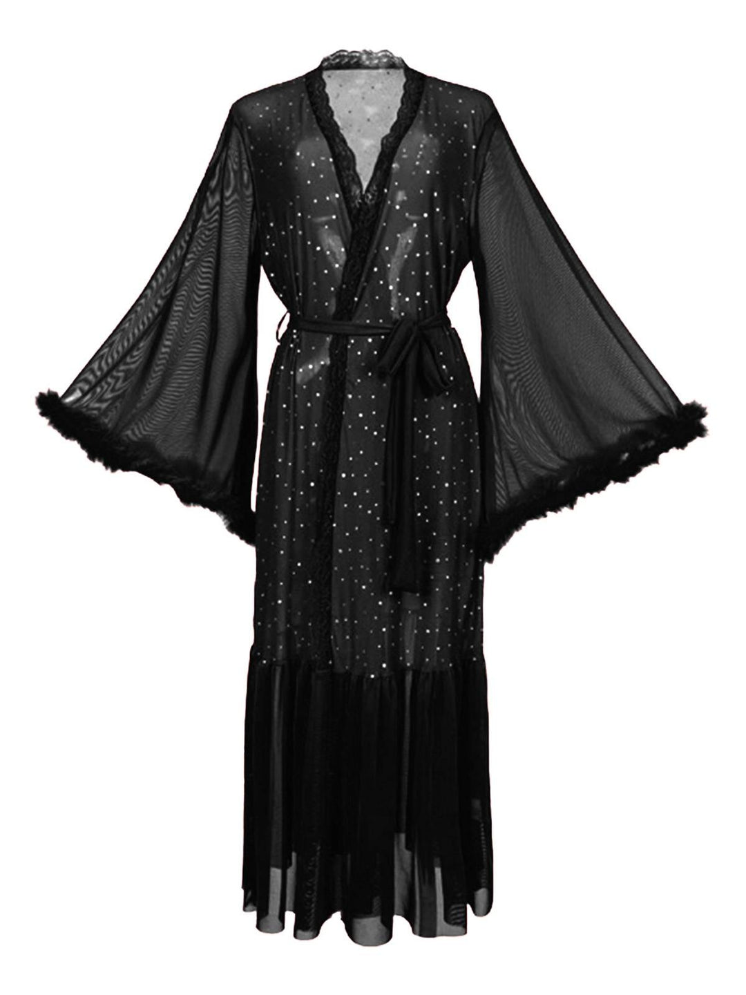 Black Sheer Glitter Mesh Belted Robes - vintage fashion, retro style, classic black