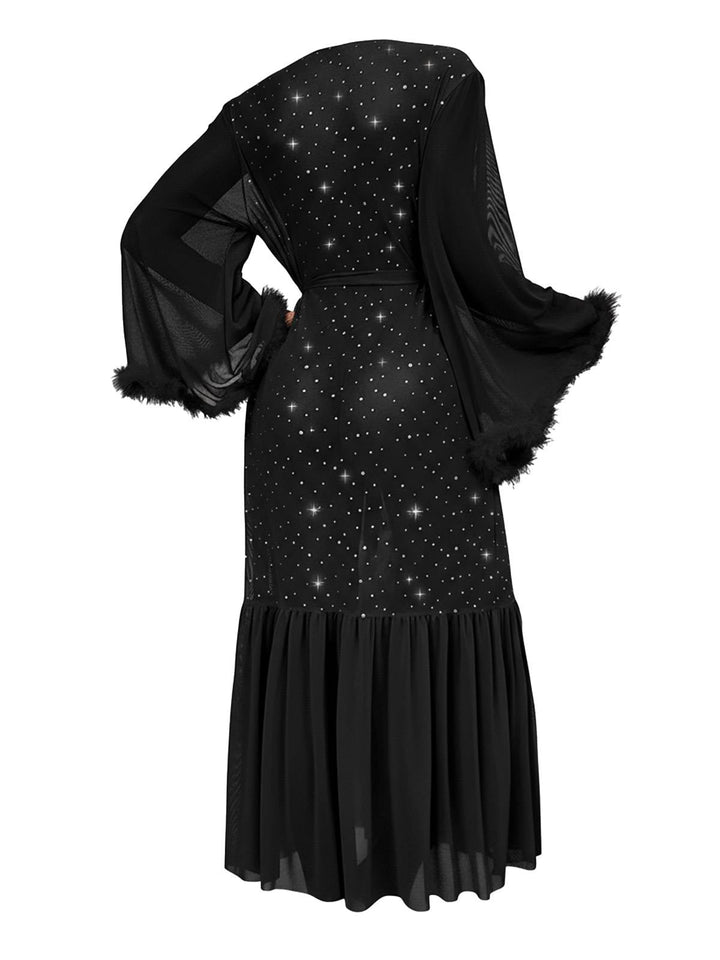 Black Sheer Glitter Mesh Belted Robes - vintage fashion, retro style, classic black
