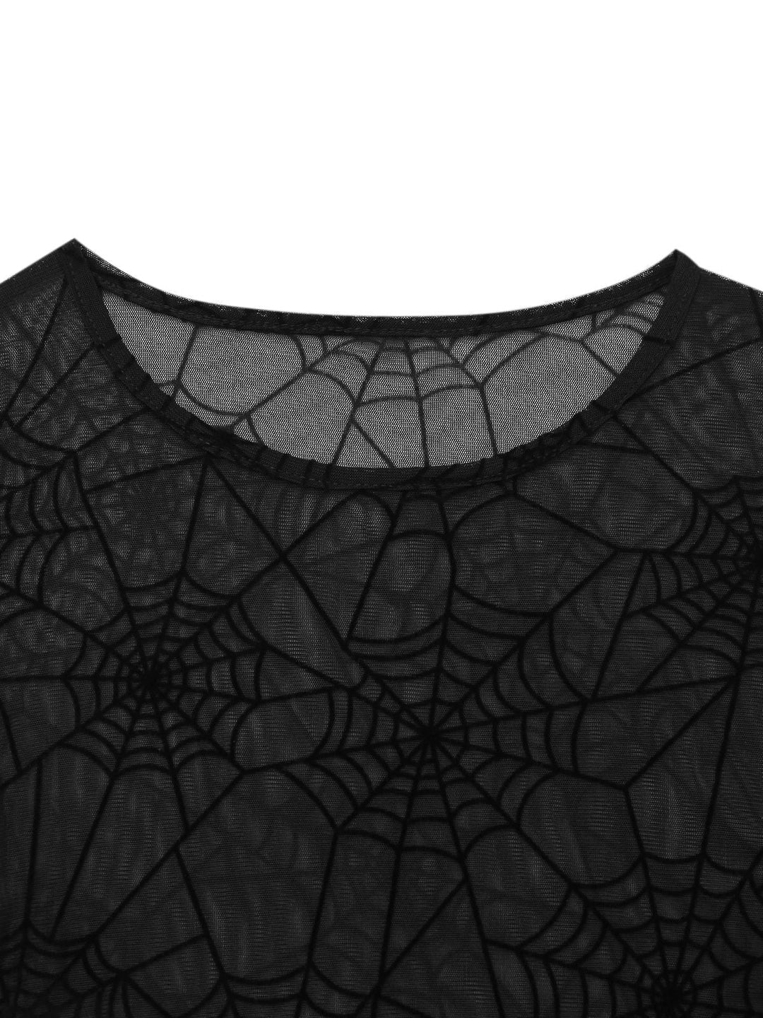 Black 1970s Sheer Spider Web Bishop Sleeve Top - vintage fashion, retro style, classic black