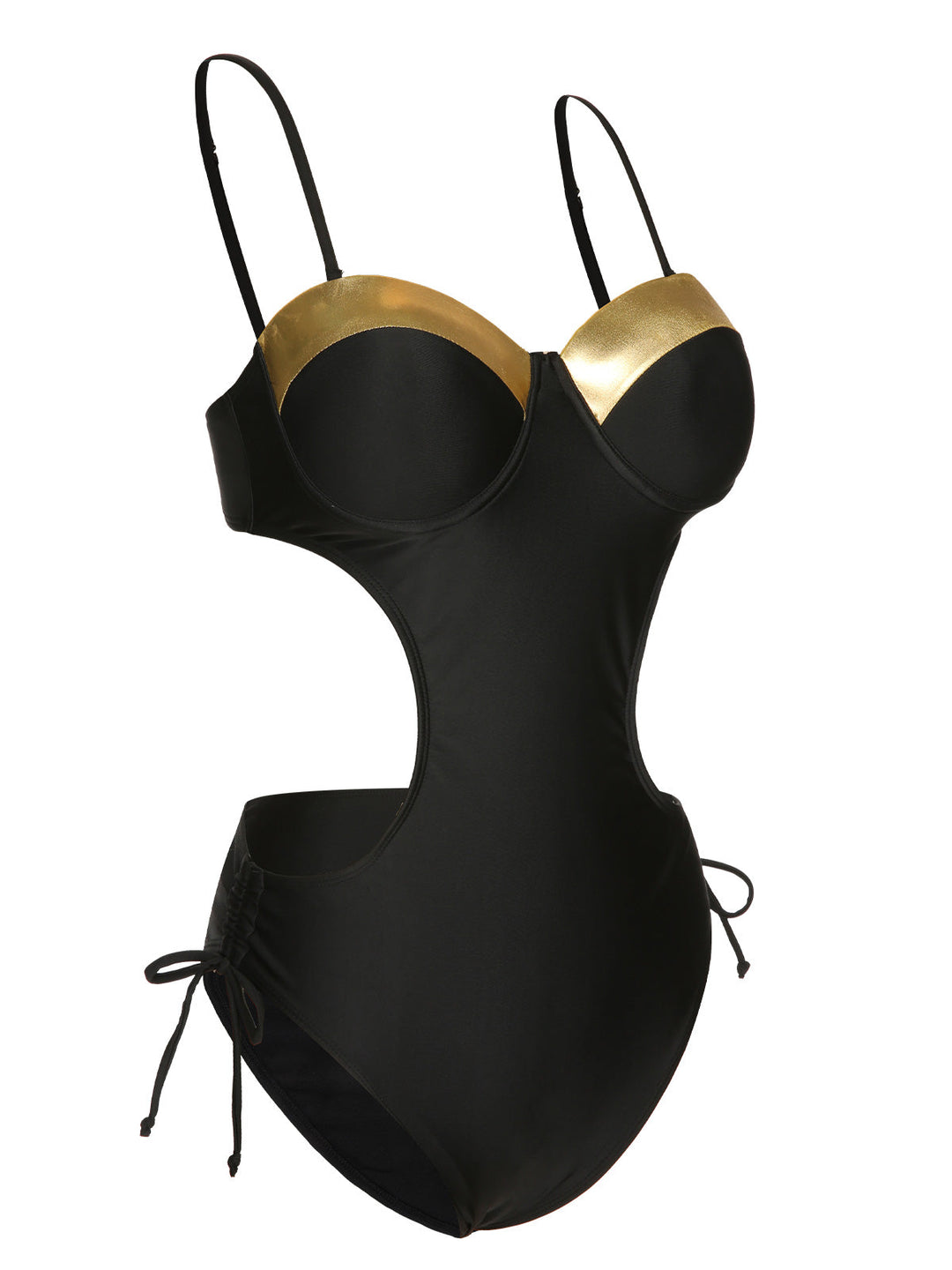 Black 1970s Spaghetti Strap Hollow One-Piece Swimsuit, vintage swimsuit, pin-up swimwear - perfect for women who love vintage and retro fashion