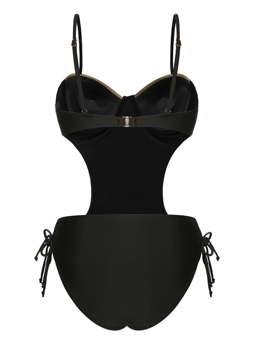 Black 1970s Spaghetti Strap Hollow One-Piece Swimsuit, vintage swimsuit, pin-up swimwear - perfect for women who love vintage and retro fashion