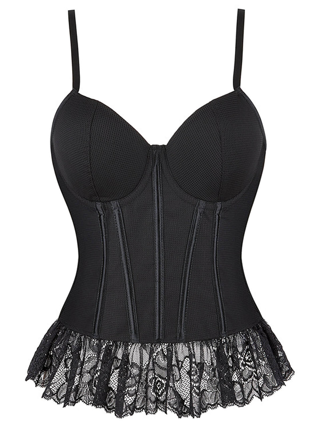 She slips into Black 1970s Steampunk Lace Patchwork Strap Corset and channels 1970s screen sirens