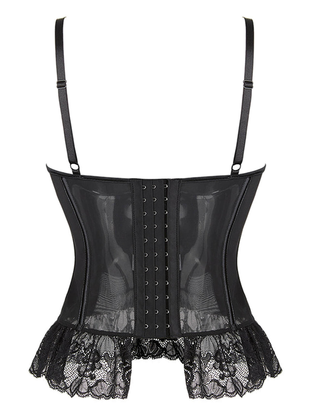 This Black 1970s Steampunk Lace Patchwork Strap Corset is 1970s romance against her skin