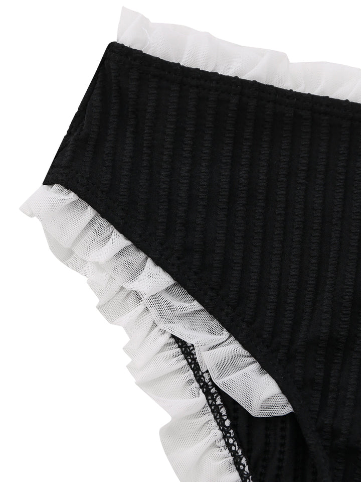 Black Strapless Lace Trim Bikini Set, vintage swimsuit, swimwear - perfect for women who love vintage and retro fashion