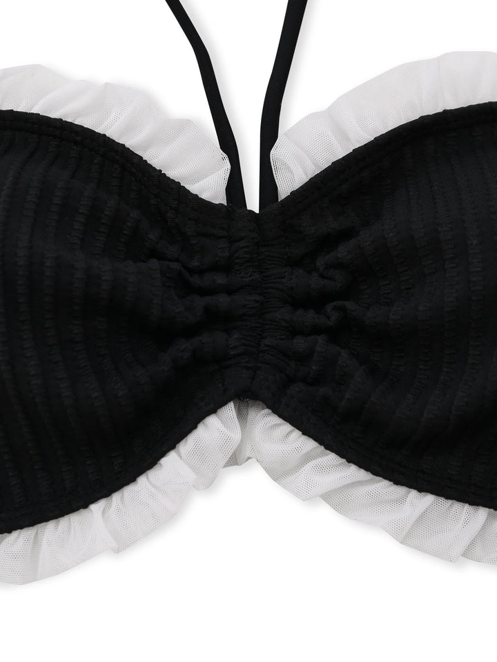Black Strapless Lace Trim Bikini Set, vintage swimsuit, swimwear - perfect for women who love vintage and retro fashion