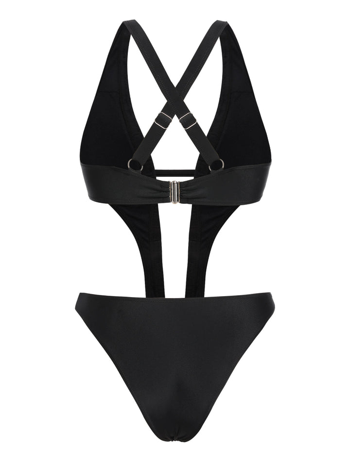 Black 1970s Studded Cutout One-Piece Swimsuit — because 1970s glamour never goes out of style
