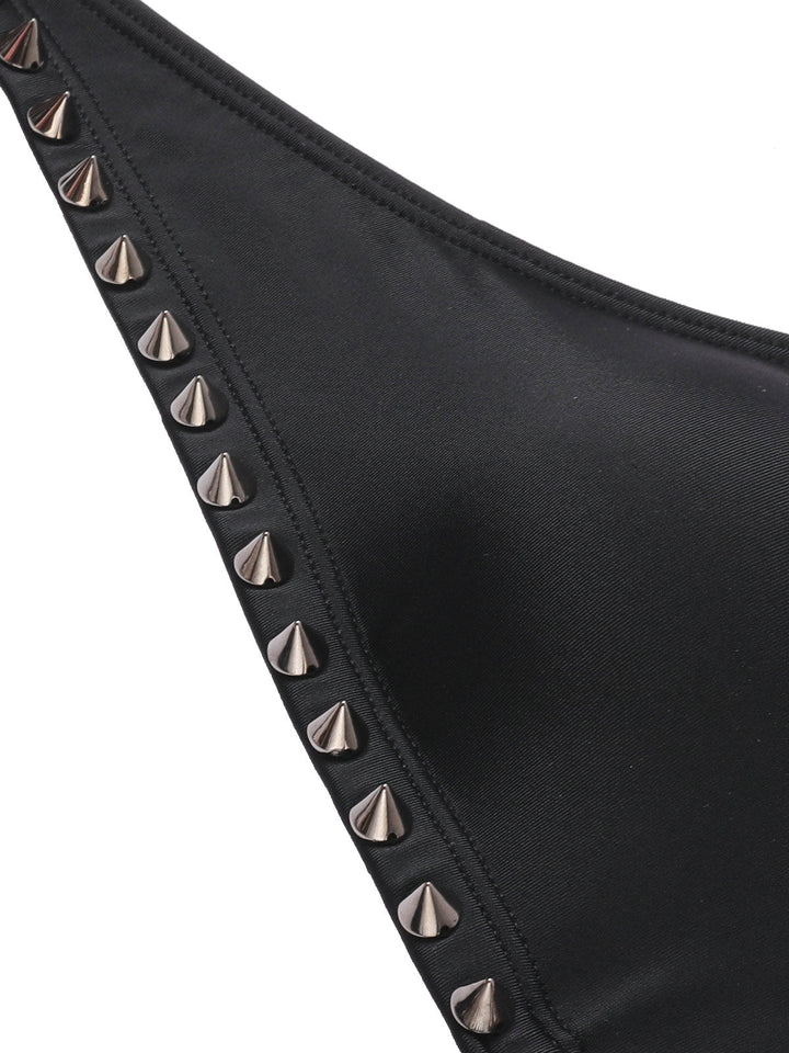 Black 1970s Studded Cutout One-Piece Swimsuit — 1970s poolside glamour meets sun-drenched confidence
