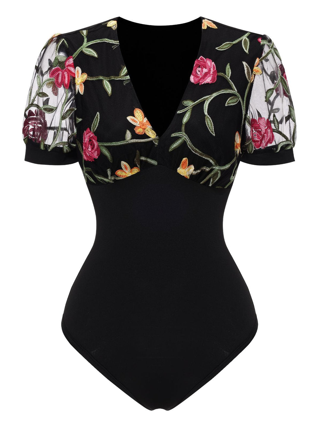 1970s VNeck Embroide Floral Bodysuit | 1970s | vintage fashion, retro style