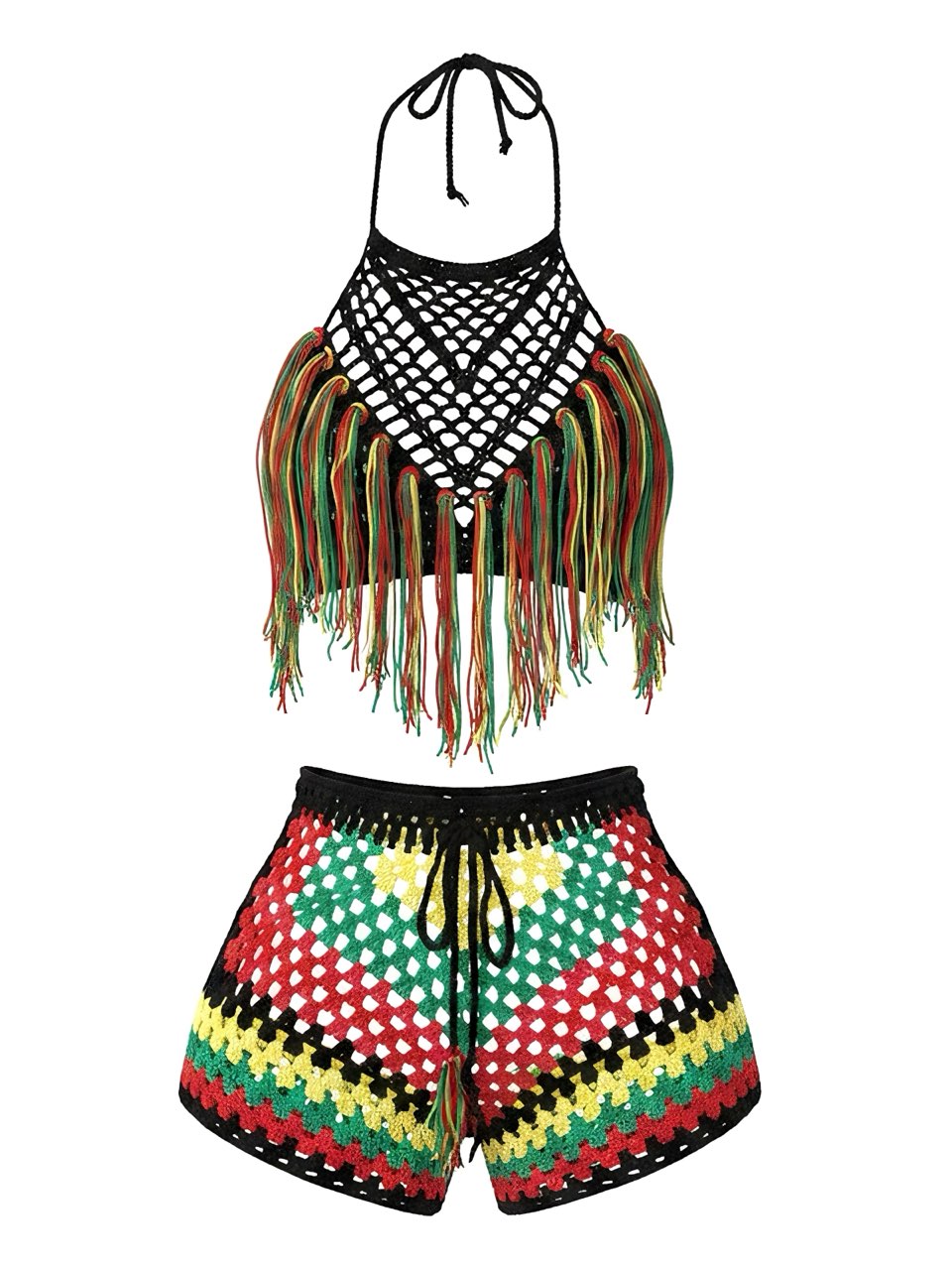 Black Crochet Fringe Bikini Set, vintage swimsuit, swimwear - perfect for women who love vintage and retro fashion