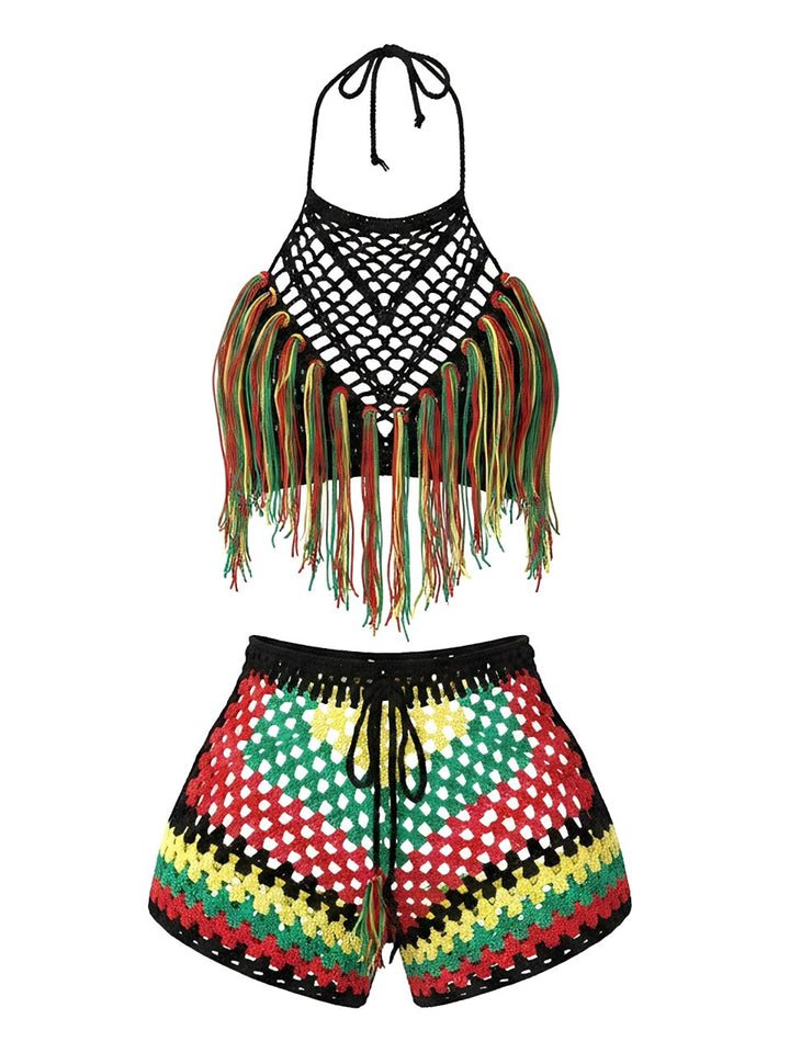 Black Crochet Fringe Bikini Set, vintage swimsuit, swimwear - perfect for women who love vintage and retro fashion