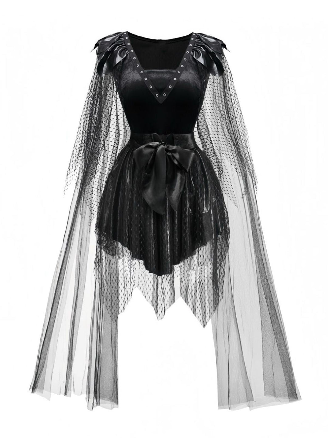 Black 1980s Devil Bat Punk Style Mesh Dress - vintage dress, retro fashion, classic black