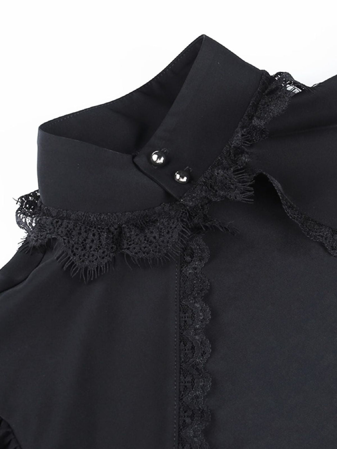 Black 1980s Gothic Lace Stand Collar Top - vintage fashion, retro style, classic black