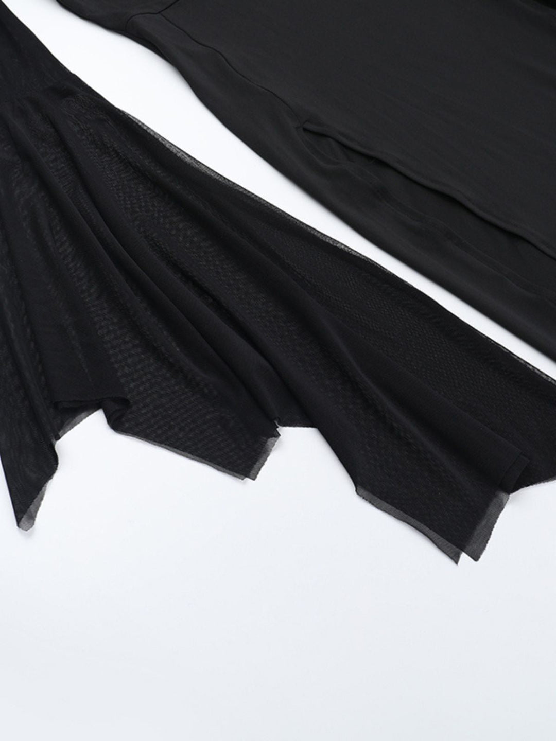 Black 1980s Gothic Sheer Sleeve Corset Slit Dress - vintage dress, retro fashion, classic black