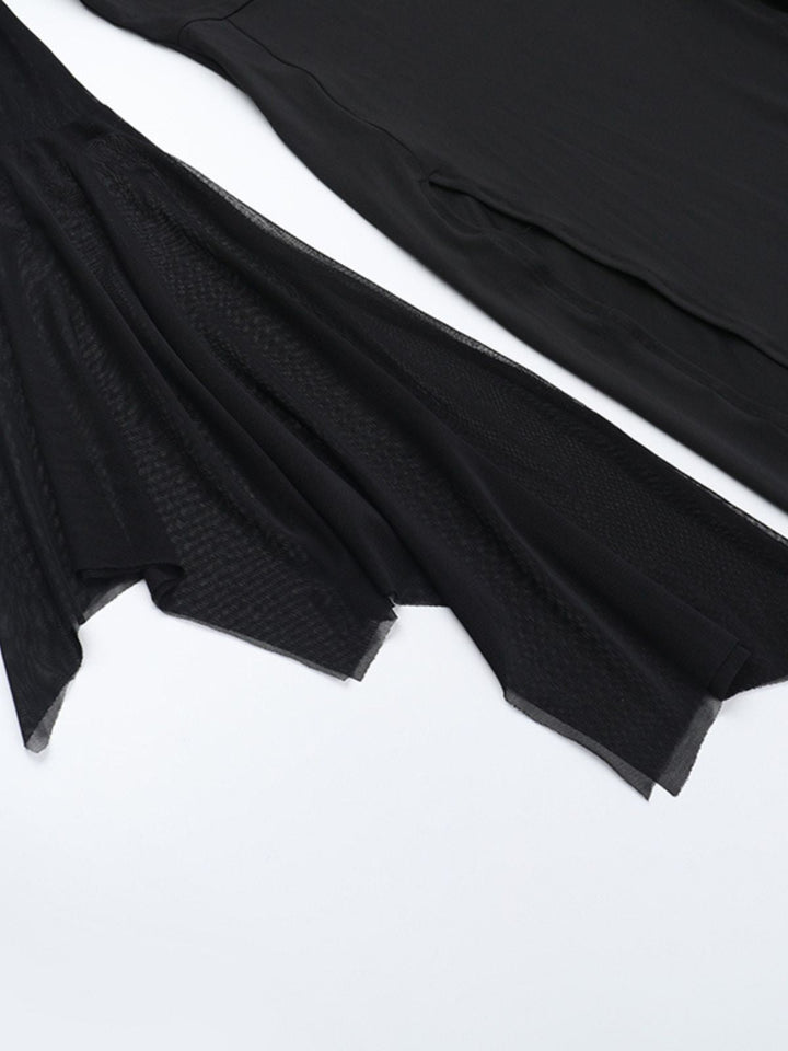 Black 1980s Gothic Sheer Sleeve Corset Slit Dress - vintage dress, retro fashion, classic black