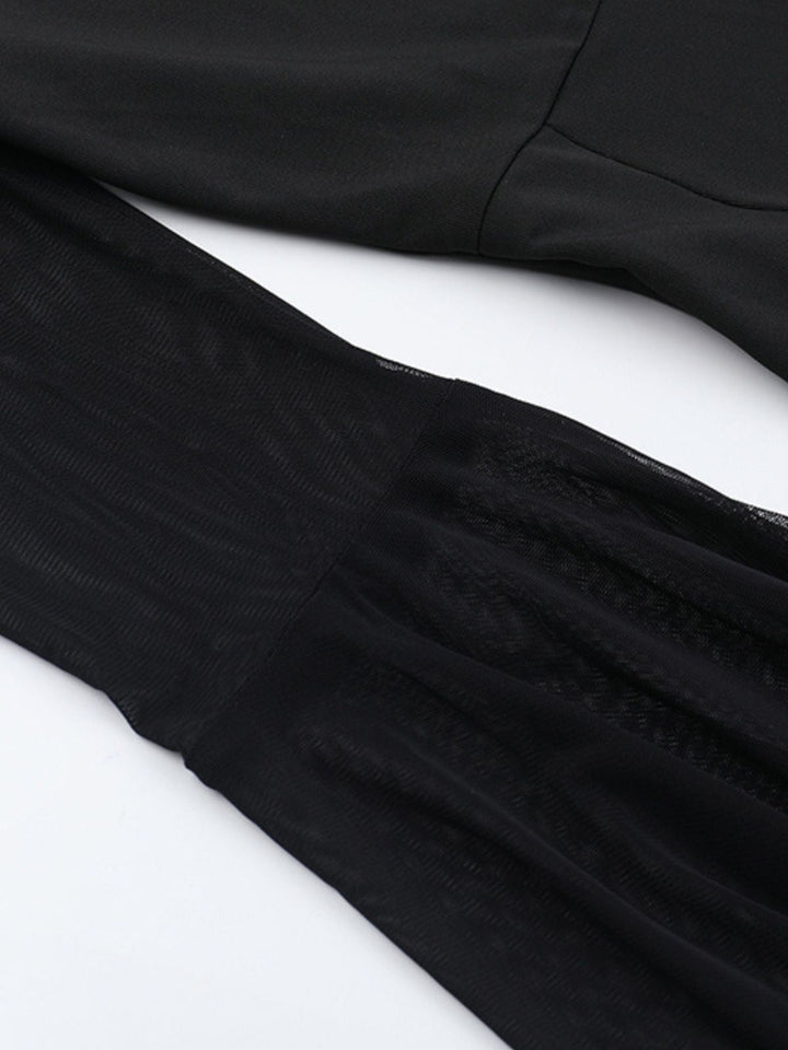 Black 1980s Gothic Sheer Sleeve Corset Slit Dress - vintage dress, retro fashion, classic black