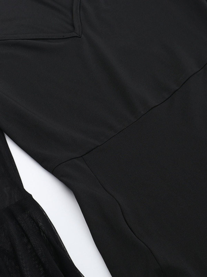 Black 1980s Gothic Sheer Sleeve Corset Slit Dress - vintage dress, retro fashion, classic black