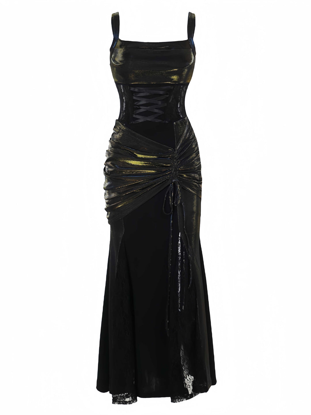 Black 1980s Gothic Slip Lace Maxi Dress - vintage dress, retro fashion, classic black