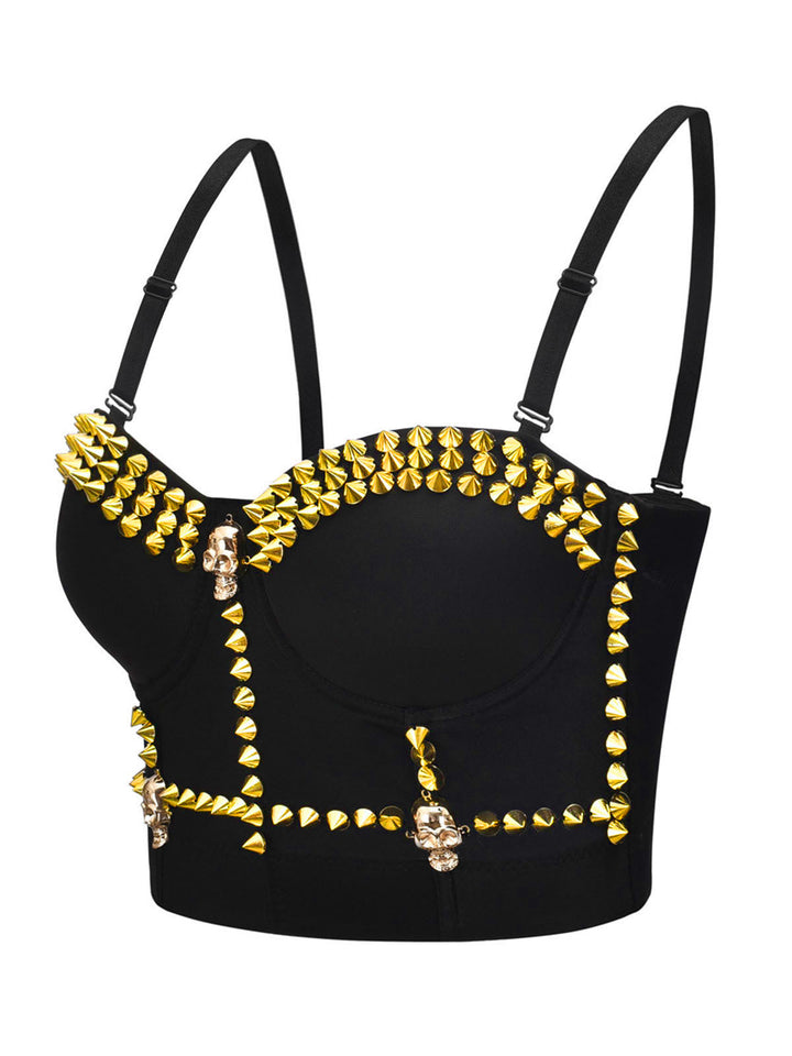 Black 1980s Halloween Punk Rivet Gothic Camisole - vintage fashion, retro style, classic black