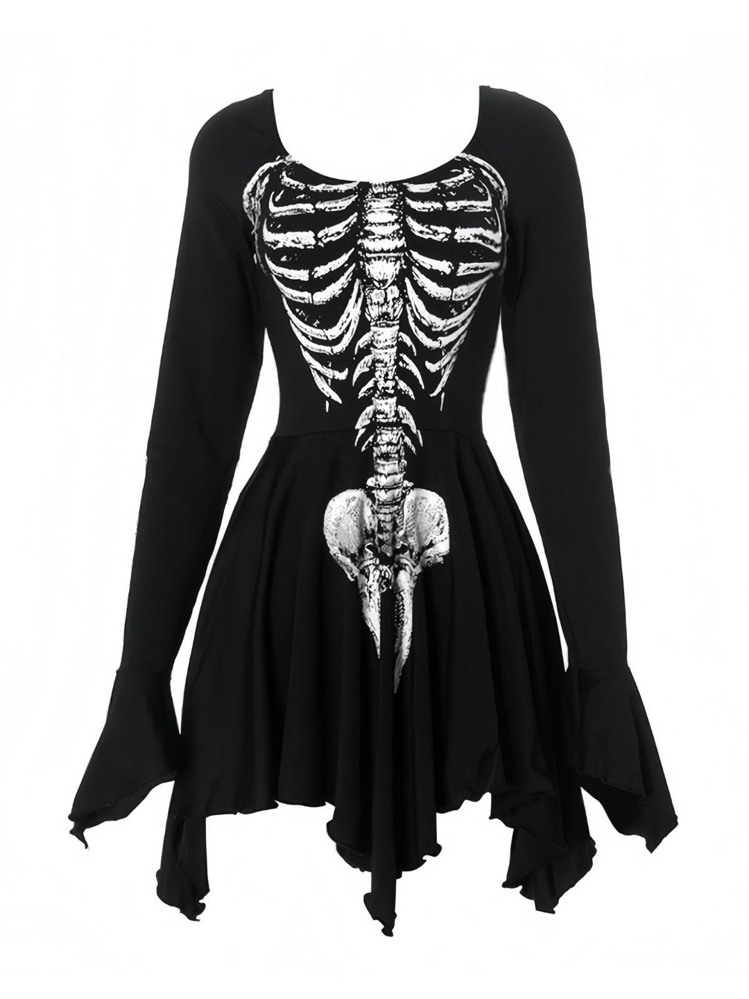 Black 1980s Halloween Skull Print Mini Dress - vintage dress, retro fashion, classic black