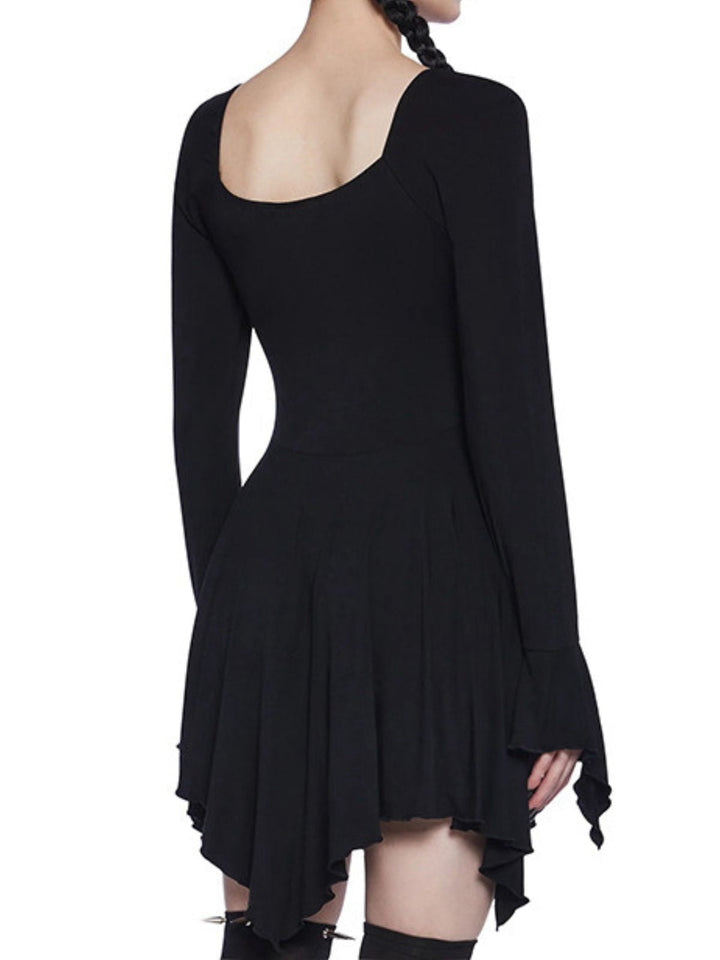 Black 1980s Halloween Skull Print Mini Dress - vintage dress, retro fashion, classic black