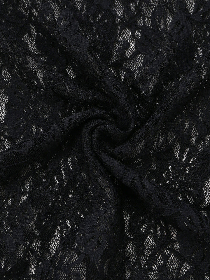 Black 1980s Lace Halter One-Piece Swimsuit