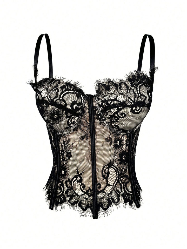 Black 1980s Lace Steampunk Herringbone Corset - vintage fashion, retro style, classic black