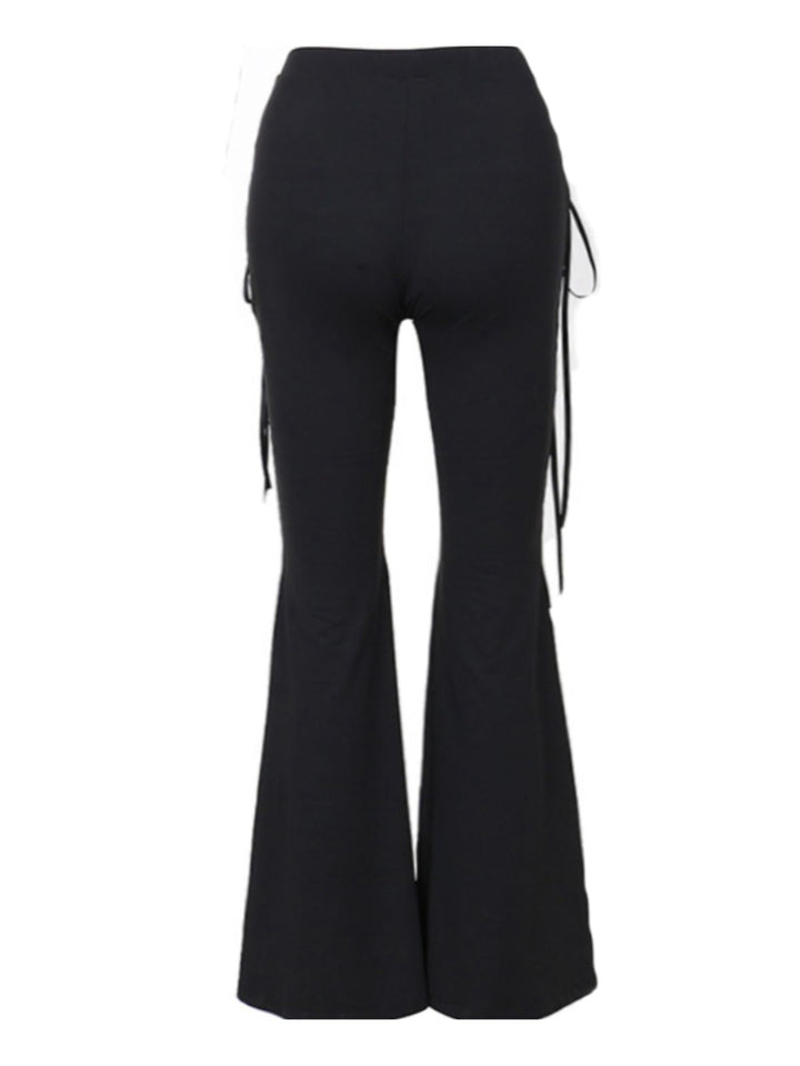 Black 1980s Punk Drawstring Laced Bootcut Pants - vintage fashion, retro style, classic black
