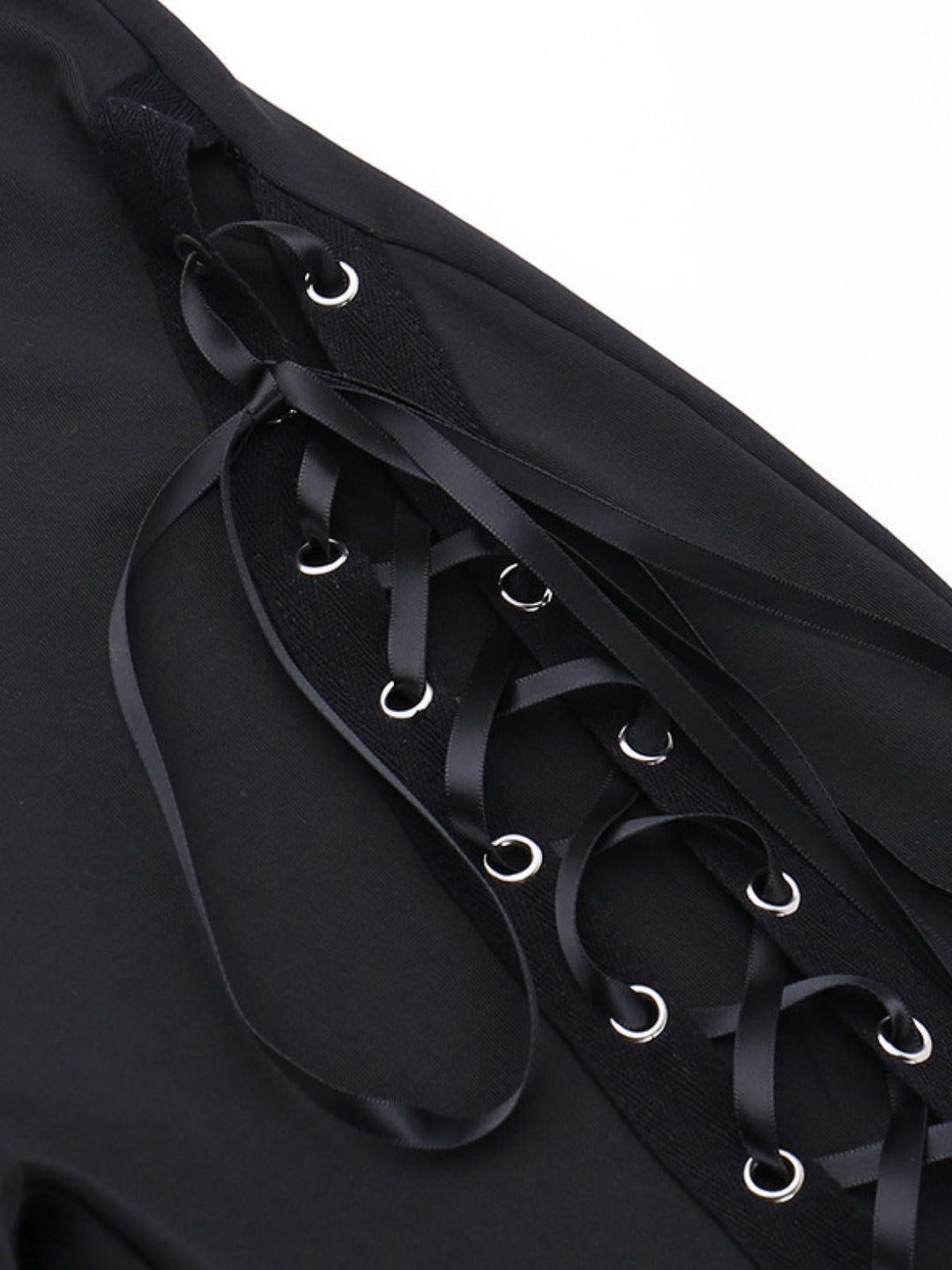 Black 1980s Punk Drawstring Laced Bootcut Pants - vintage fashion, retro style, classic black