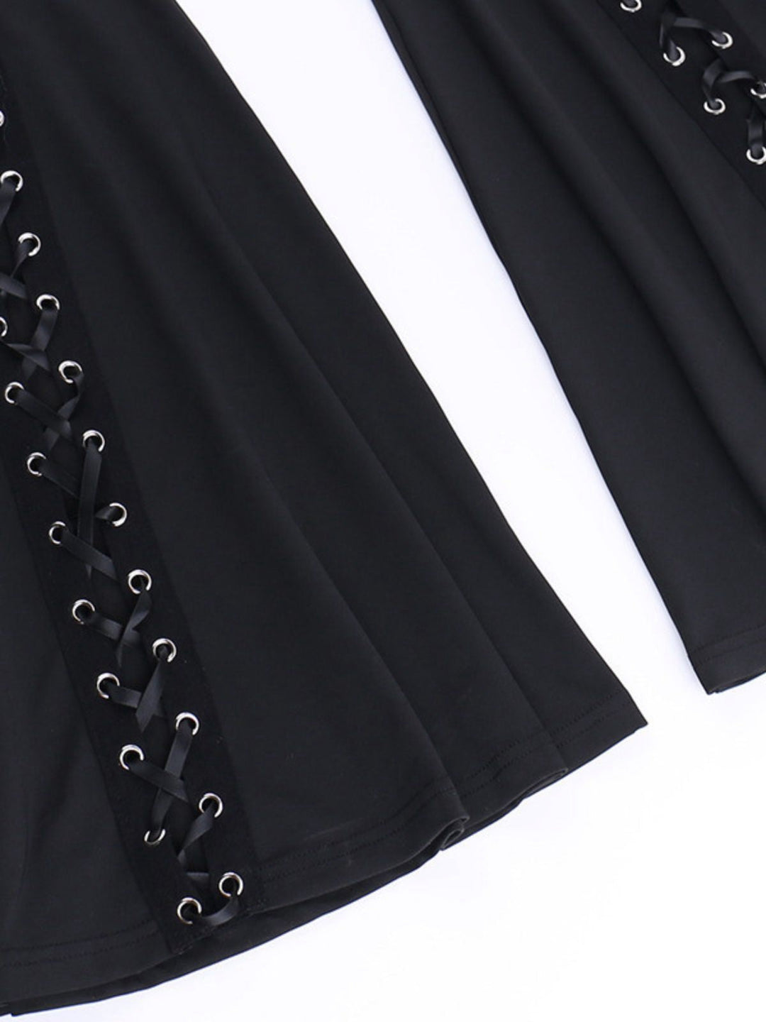 Black 1980s Punk Drawstring Laced Bootcut Pants - vintage fashion, retro style, classic black