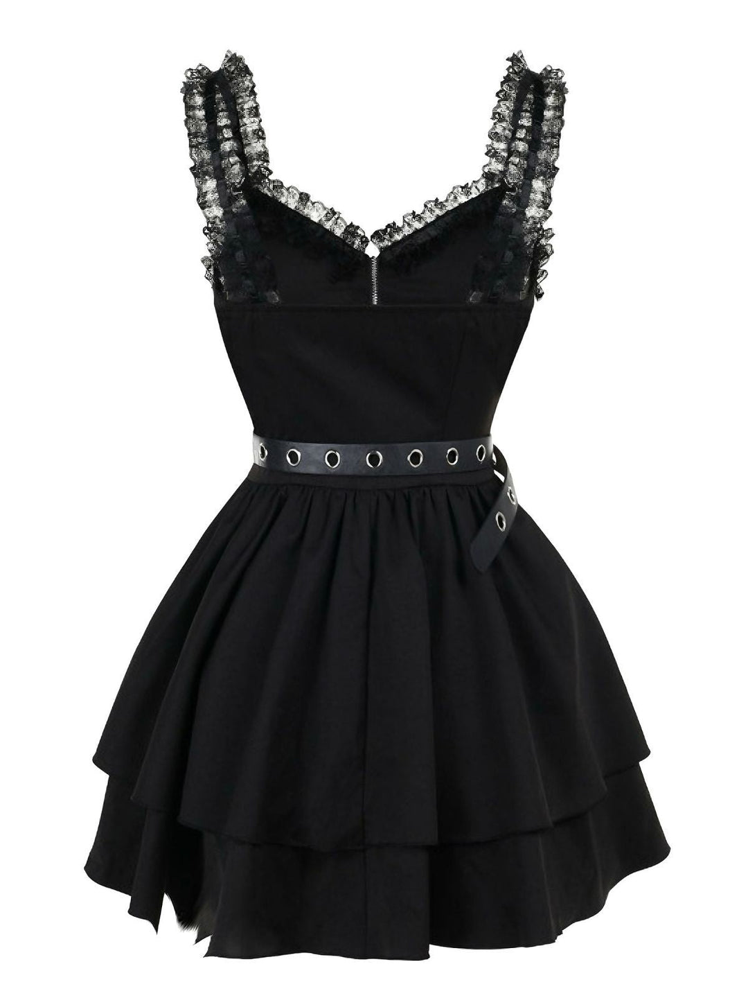 Black 1980s Punk Metal Belted Patchwork Dress - vintage dress, retro fashion, classic black